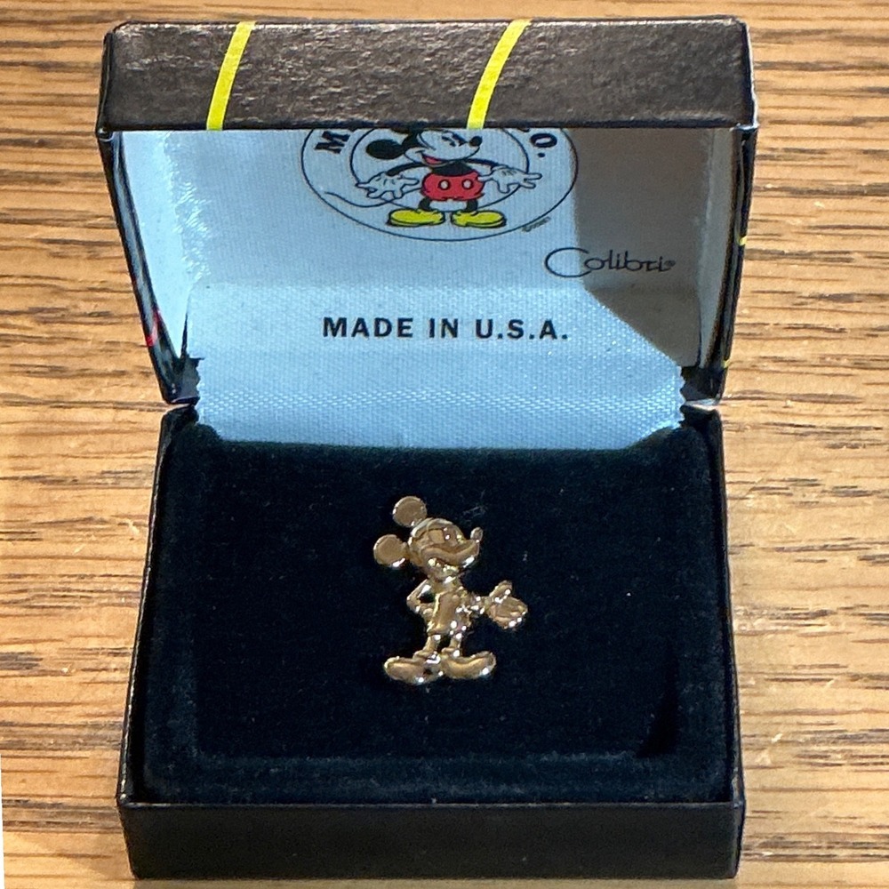 Vintage Mickey & Co Colibri Mickey Mouse Gold Tone Tie Tack Pin with Box USA